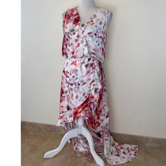 FLORAL PINK, WHITE & RED FLOWY  DRESS PARKER SIZE LARGE - Picture 1 of 4